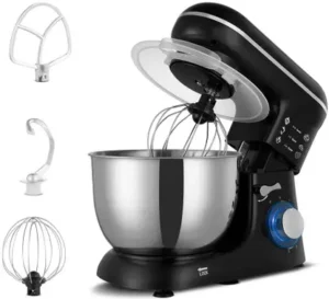 KENT Stand Mixer 1300W ideal To Whisk Mix&Knead 5L Bowl 6 SpeedSetting&PulseFunction Stainless Steel Continuous Dough Maker  (Black, Silver)