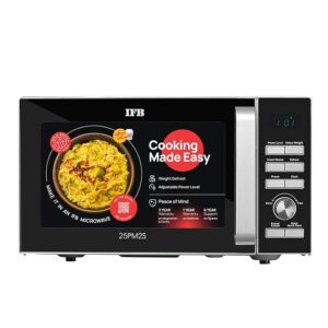 IFB 25L Solo Microwave Oven with 61 Auto Cook Menus (25PM2S, Silver, Easy to use Jog dial & Buttons, Mug Recipes, Steam Clean, Auto Reheat, Preset Timer, Power Save, Multi-Stage Cooking)
