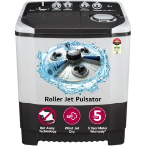 LG 7.5 kg 5 Star Wind jet dry Semi-Automatic Top Load Washing Machine (P7510RGAZ, Dark Gray, Roller Jet Pulsator)