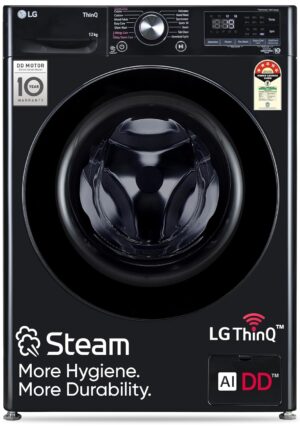 LG 12 Kg, 5 Star, AI Direct Drive Technology, Wi-Fi, Steam Fully Automatic Front-Loading Washing Machine (FHP1412Z5O, Intelligent & Convenient Fabric Care, Allergy Care, Remote Control, Onyx Black)