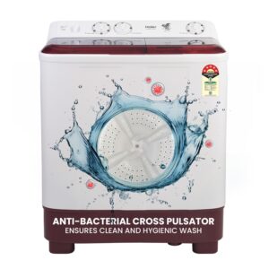 Haier 7 Kg 5 Star Semi Automatic Top Load Washing Machine with Anti Bacterial Cross Pulsator and Spray Function (HTW70-1187BTN, Anti Rat Mesh, Magic Filter, Castors, Burgundy)