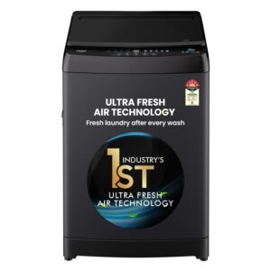 Haier 8 Kg 5 Star Fully Automatic Top Load Washing Machine with Oceanus Wave Drum, Magic Filter, 8 Wash Programs (HWM80-310BK, Black, Stainless Steel Drum, 15 Mins Quick Wash)