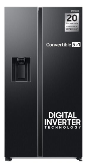 Samsung 633 L, 3 Star, Frost Free, Double Door, Convertible 5-in-1 Digital Inverter, Side By Side Refrigerator with AI, WiFi & Water & Ice Dispenser (RS78CG8543B1HL, Black Matte)