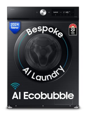 Samsung 12 kg, 5 Star, AI Control, Super Speed, Wi-Fi, Hygiene Steam with Inbuilt Heater, Digital Inverter, Fully-Automatic Front Load Washing Machine (WW12DB7B24GBTL, Black)