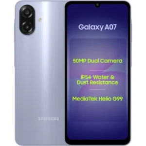 Samsung Galaxy A07 (Light Violet, 4 GB RAM, 64GB Storage) MediaTek Helio G99 | 5000mAh Battery | IP54 Dust and Water Protection